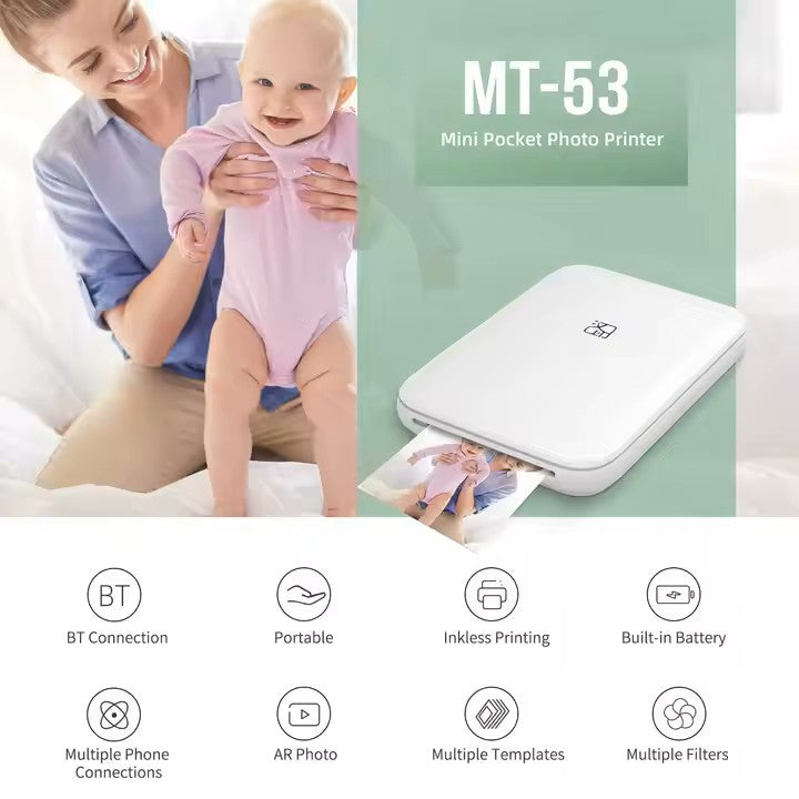 MINI IMPRESORA FOTOGRÁFICA HPRT MT53 + 20 LAMINAS ADICIONALES